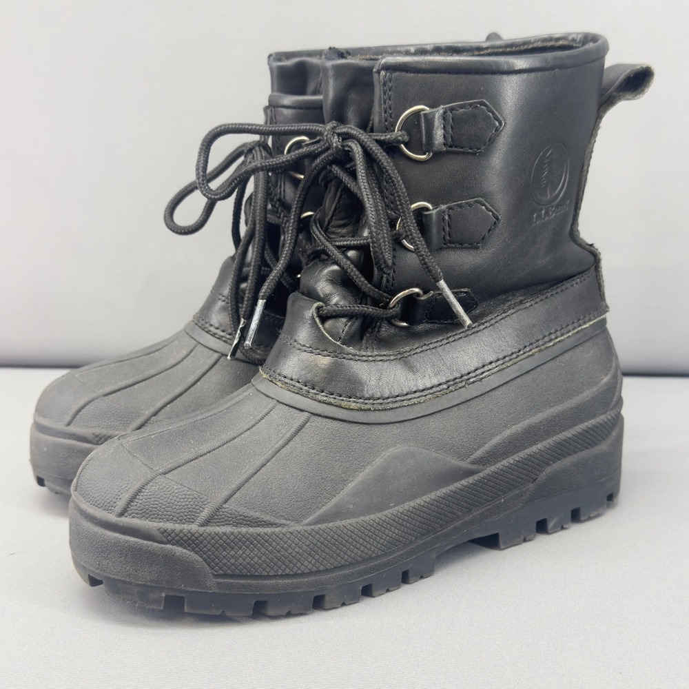 L.L.Bean Kids Black Waterproof Winter Boots Lace Up Size 4 (Missing Inserts)
